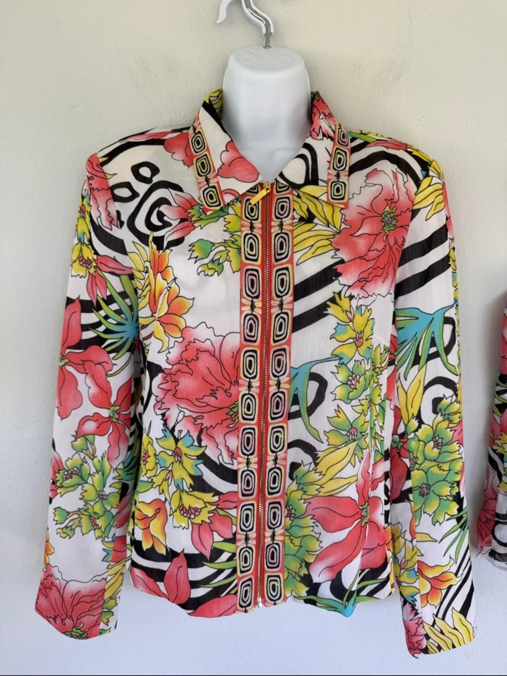 City Girl Nancy Bolen white pink tropical floral matching jacket tank set S/M
